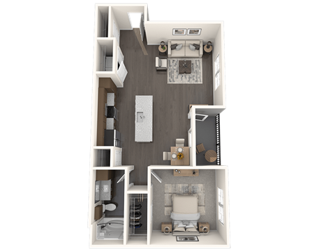 Floor plan for 1 bed, 1 bath, 863 sqft